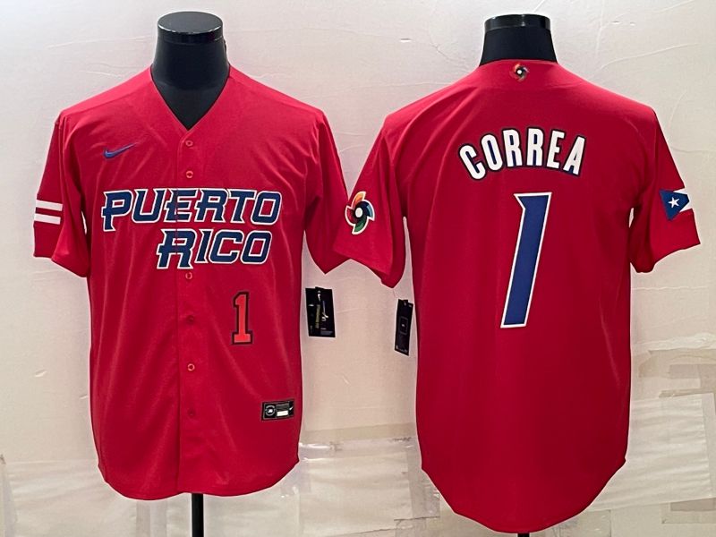 Men 2023 World Cub 1 Correa Red Nike MLB Jersey4